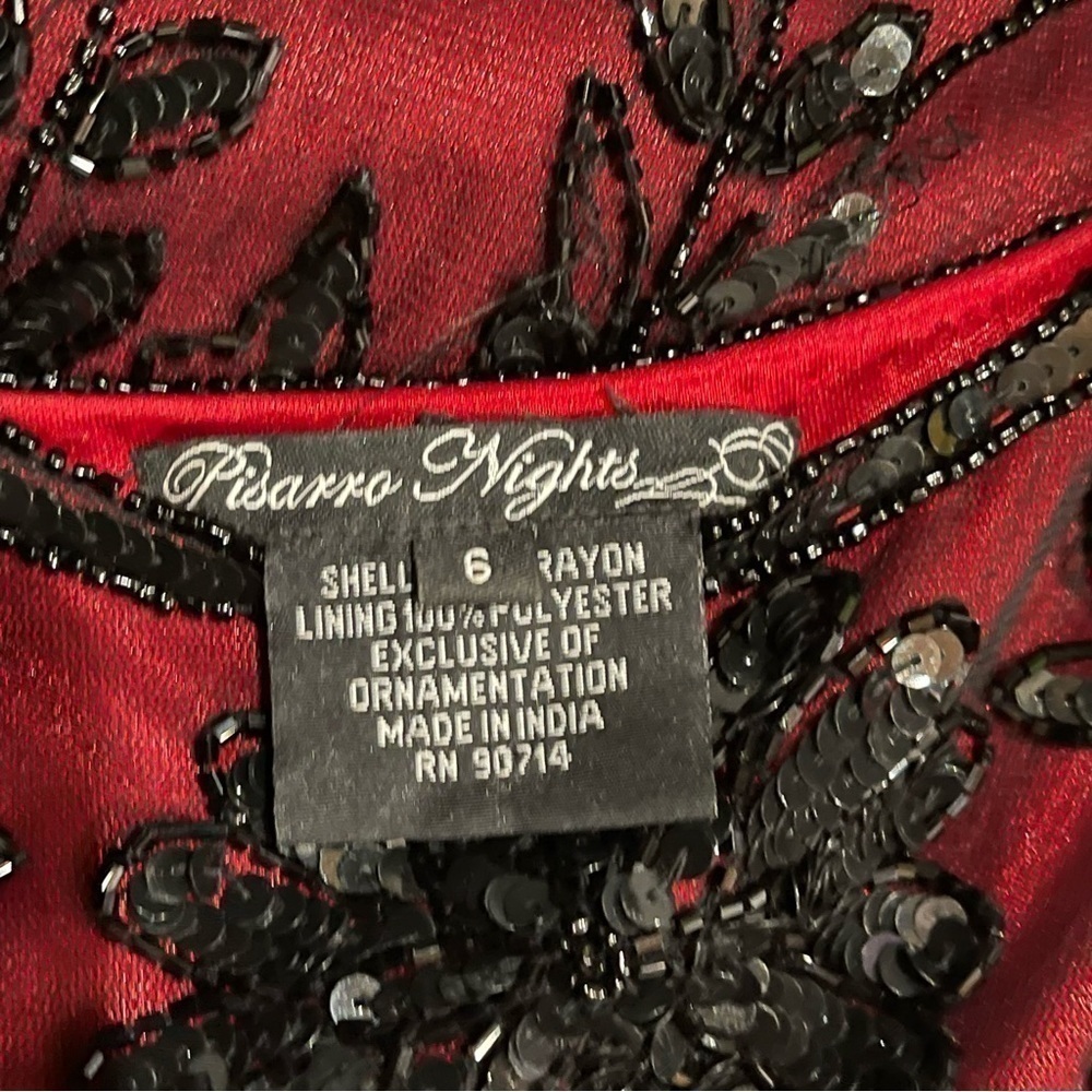 Pisarro Nights Burgundy Mini Dress with Black Sequin Appliqué - Picture 14 of 15